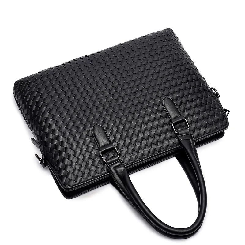 Fashion Luxury Crossbody Bag Men Messenger Bags Woven PU Leather Men's Shoulder Bags Large Capacity Male Laptop Bag Travel Totes