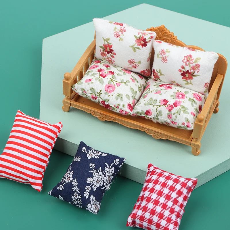 

1PC Cute Floral Stripes Pillow Cushions For Sofa Couch Bed For 1/12 Dollhouse Miniature Furniture Toys Different Flower Colors