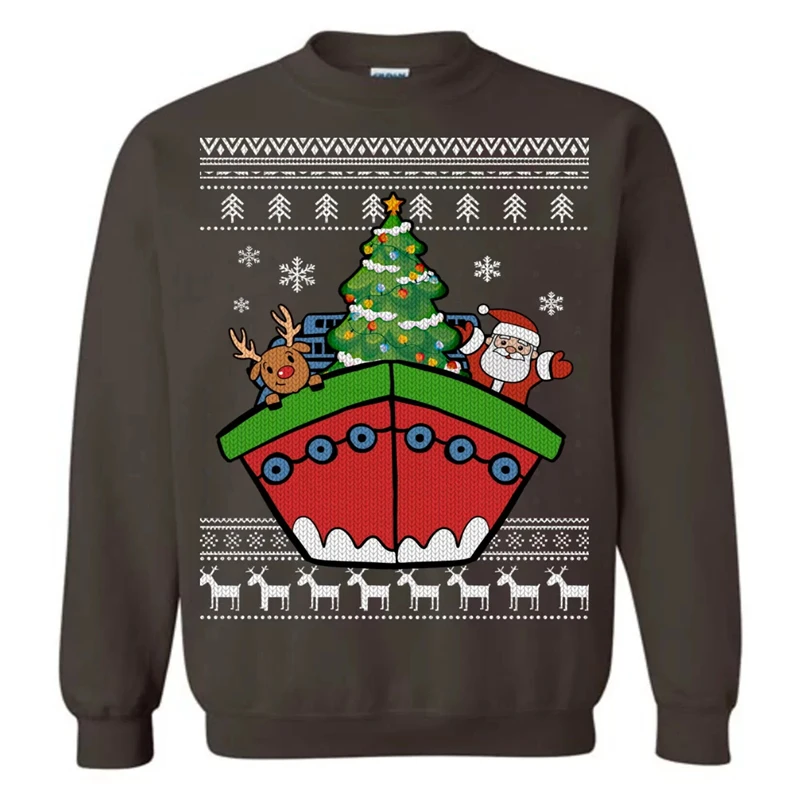 Fashion Xmas Ship Ugly Christmas Sweater Funny Holiday Santa Elk Tree 3D Printed Sweatshirt Casual Oversized Uniex Pullovers Top