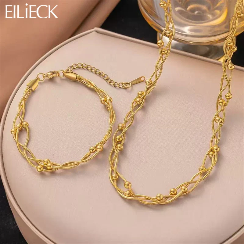 EILIECK 316L нержавеющая сталь металл золотого цвета бусина обмотка цепочка ожерелье