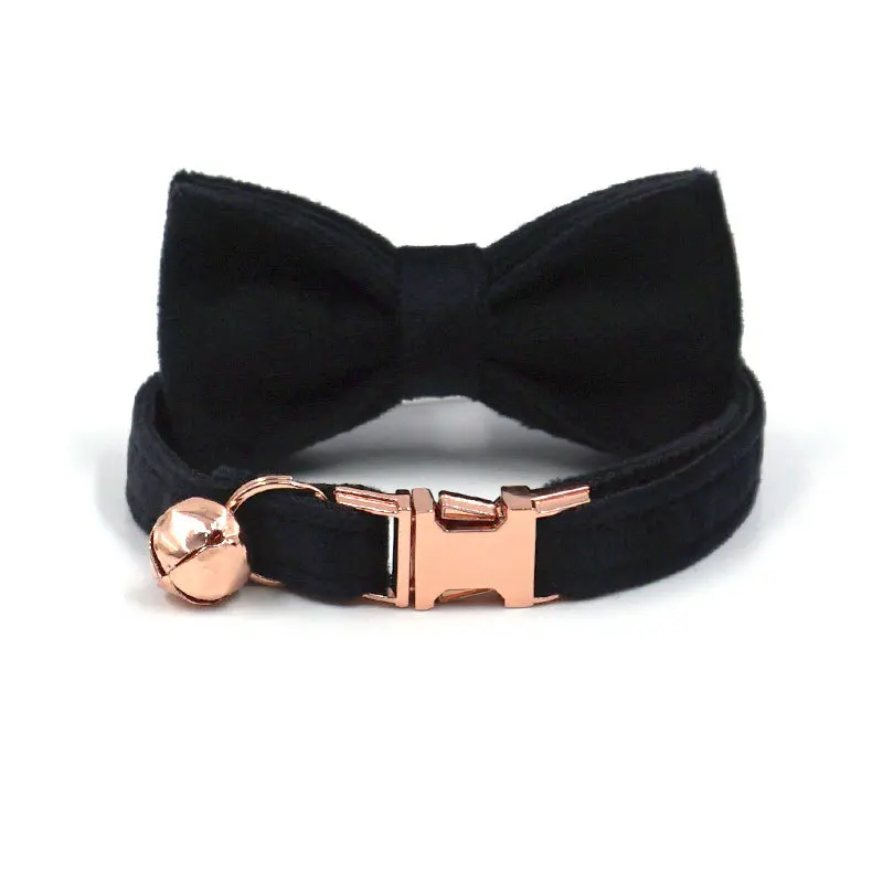 

Pet cat collar metal buckle engraved ins wind black velvet cat collar with Bell cat collar