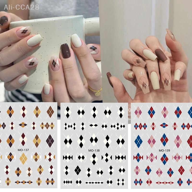 

1 лист карамельных цветов клетчатый узор 3D Самоклеящиеся наклейки для дизайна ногтей украшения маникюрные переводки