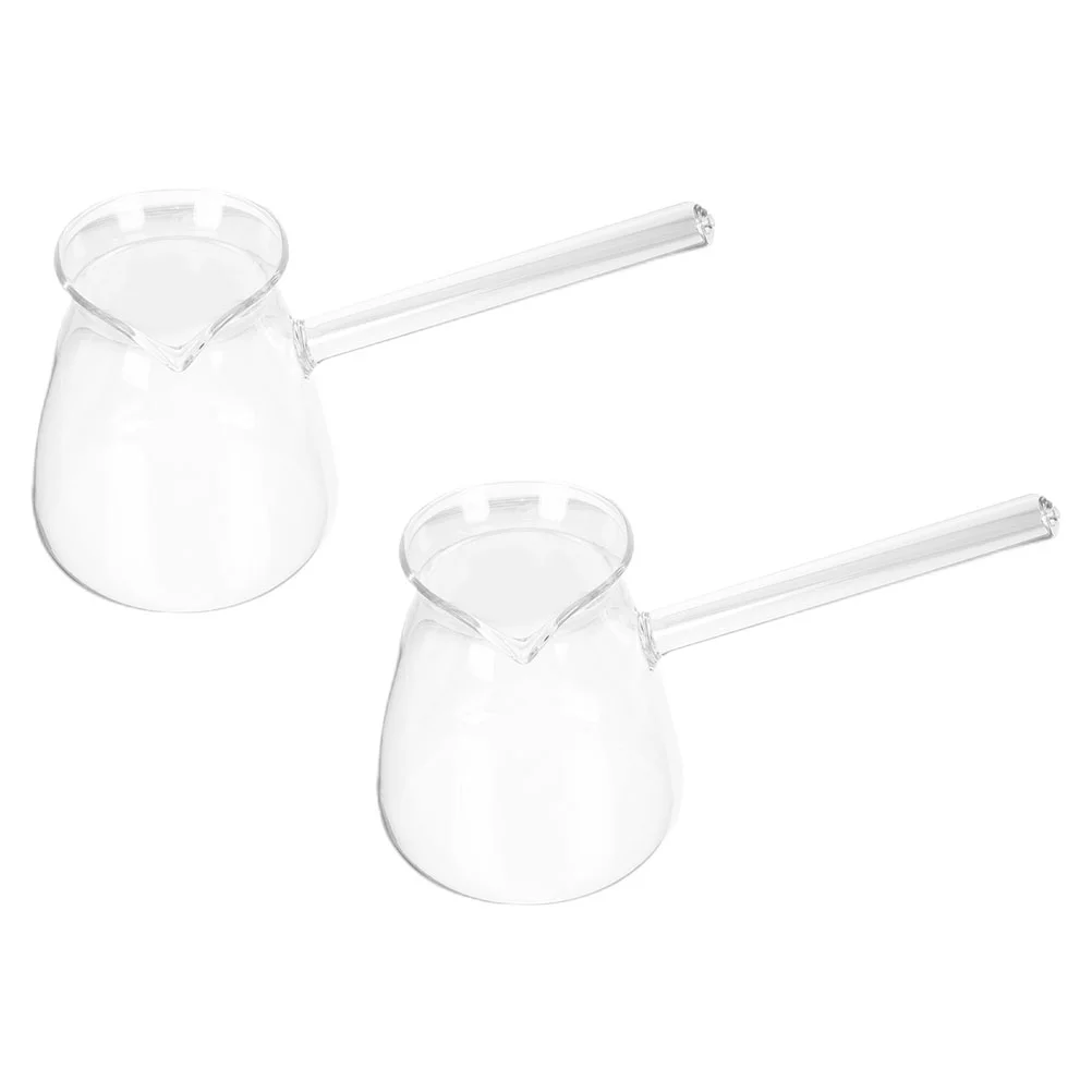 

2pcs Delicate Heatable Side Handle 450ml Transparent Clear Hot Chocolate Pot Coffee Pot