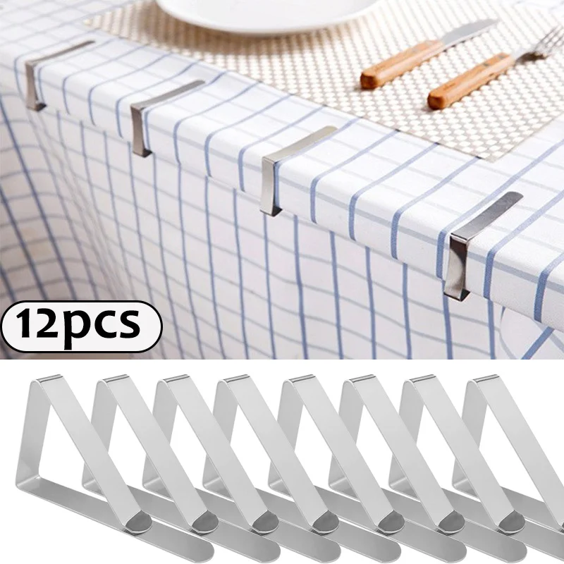 12pcs Stainless Steel Anti-Slip Tablecloth Clamps Non-slip Securing Holder Wedding Camping Promenade Table Cloth Cover Fix Clips