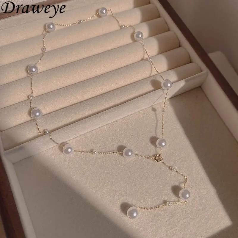

Draweye Pearls Necklaces for Women Spring Summer Elegant Sweet Collares Para Mujer Korean Fashion Simple Jewelry Chokers