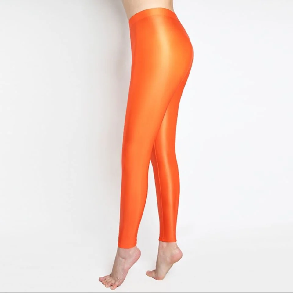 Glossy Shiny Plus Size Women's Ice Silk Leggings Fitness High Waist Running Workout Yoga Pants Tight Bottoms