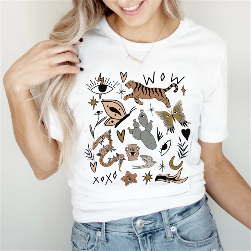 

2022 Women Animal Short Sleeve Print Art Style Clothes Summer Shirt T-shirts Top T Graphic Female Ladies Womens Tee T-Shirt