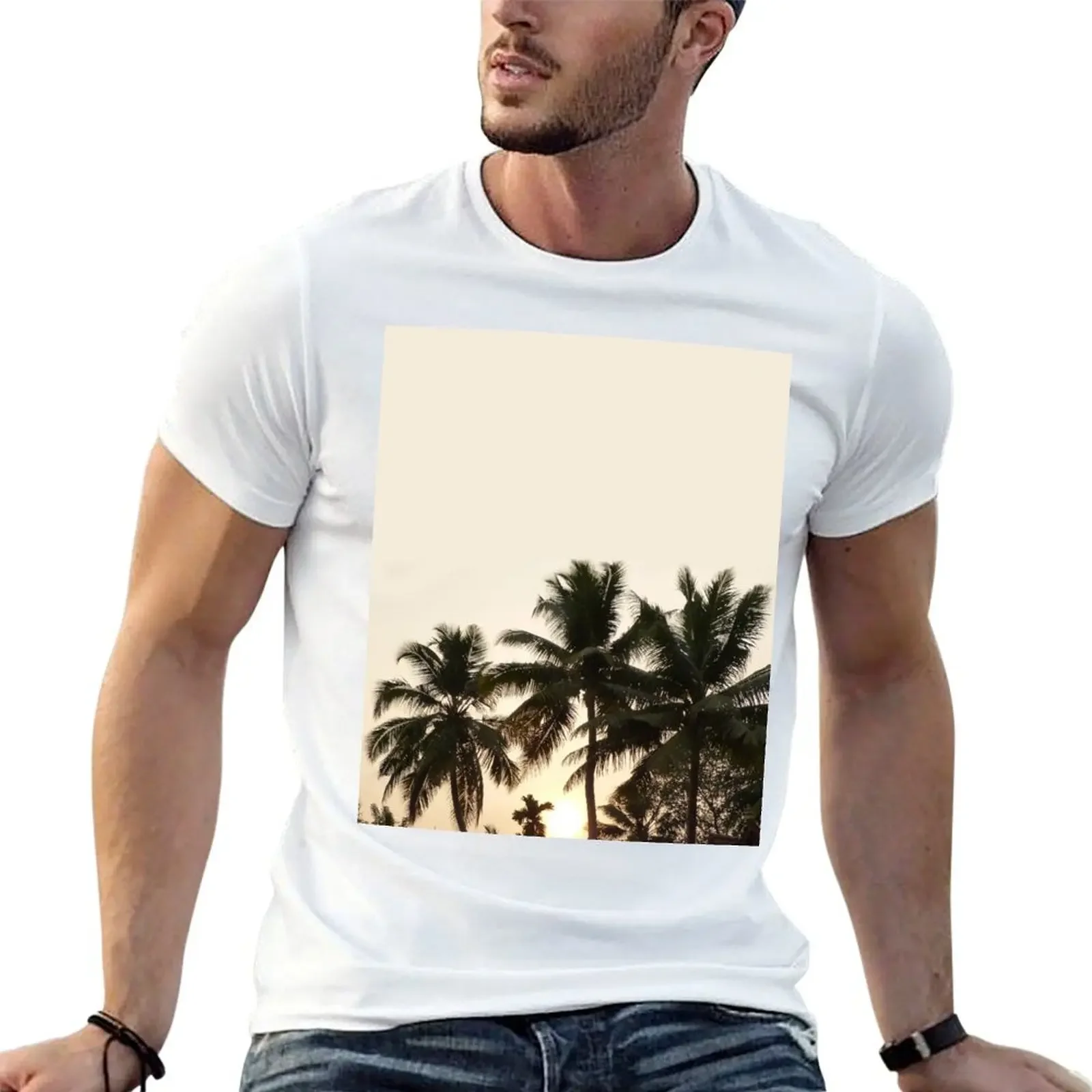 Винтажная футболка с тропическими пальмами и кокосовыми закатная винтажные
