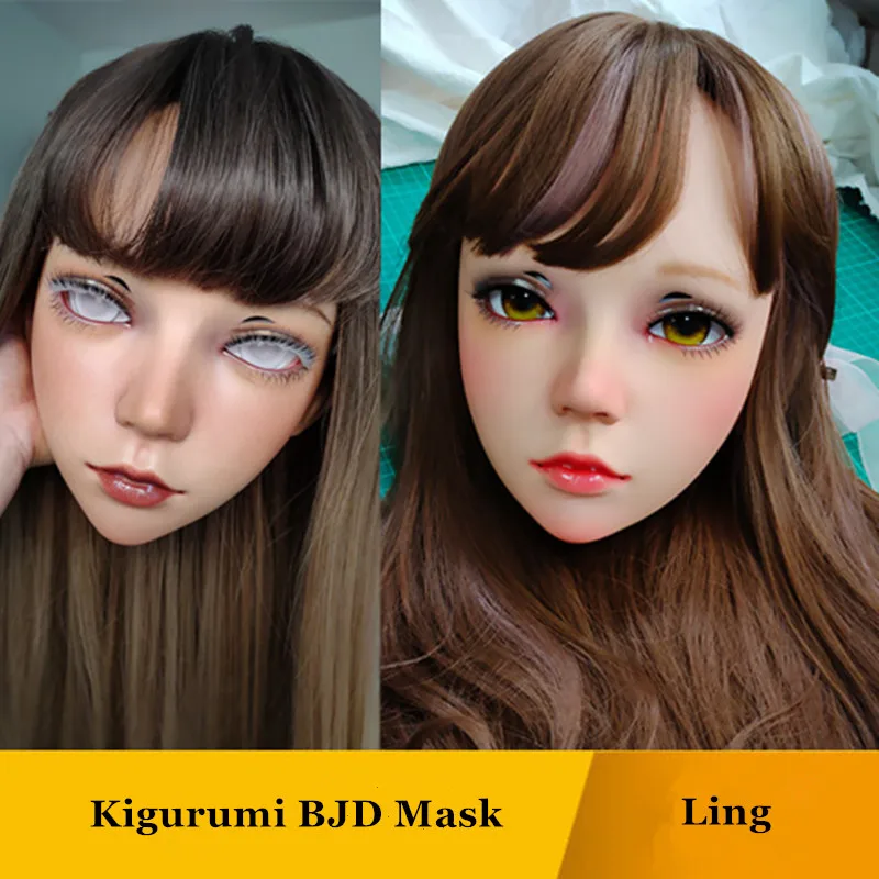 

(GL LIN) Female Sweet Girl Resin Kigurumi BJD Head Mask Cosplay Japanese Anime Role Lolita Crossdress Doll Mask With Wig