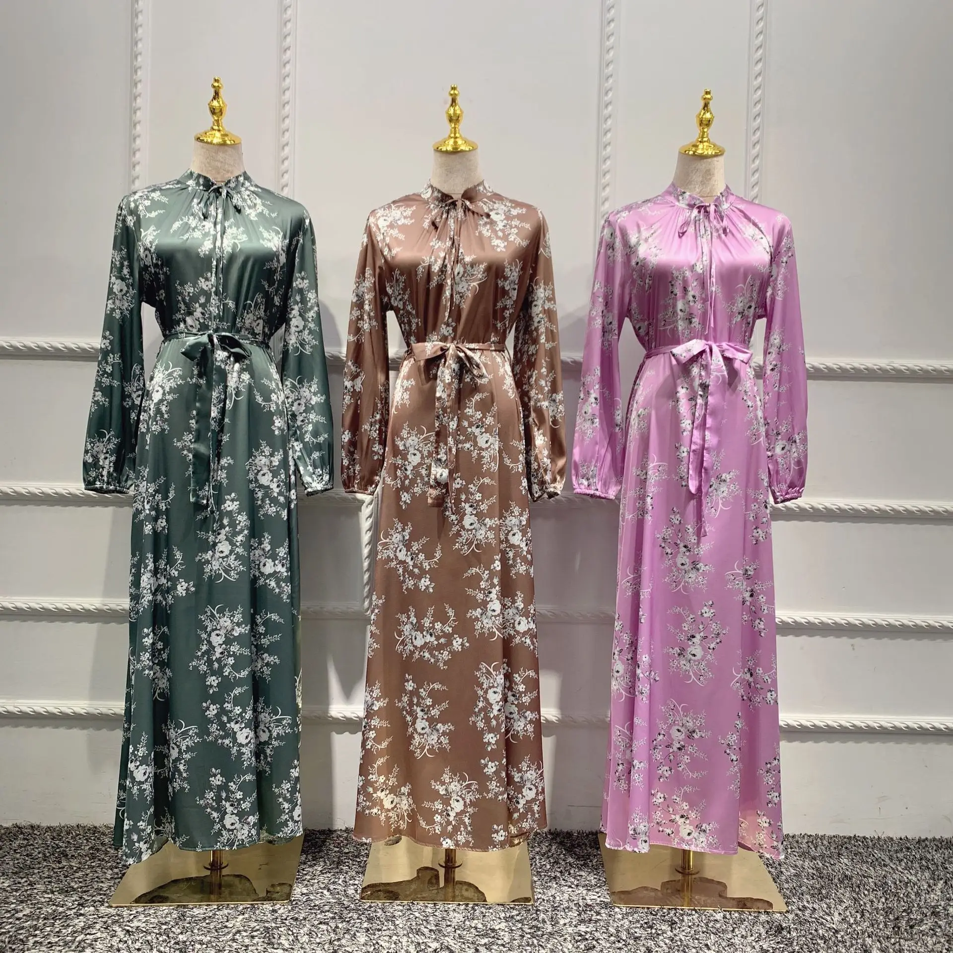 Muslim Fashion Hijab Satin Abaya Dress Turkish Kaftan Moroccan Pakistani Islam European Clothing Arabic Abayas for Women Dubai