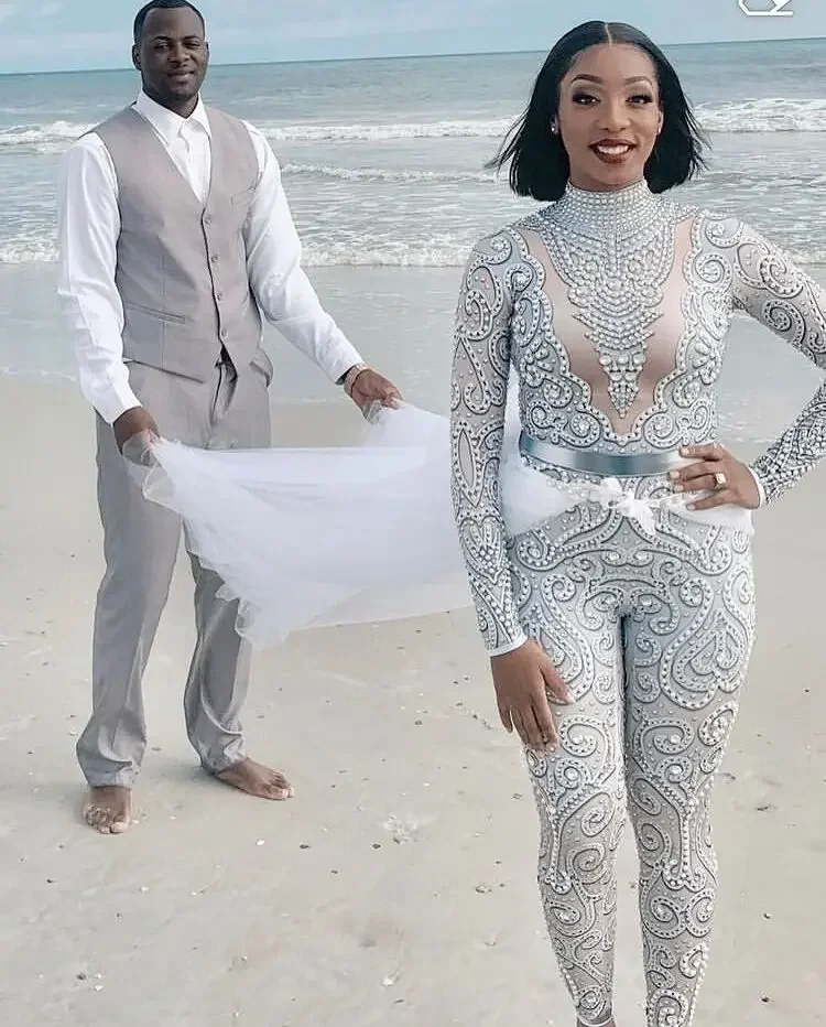 Идеальный подарок роскошный показ элегантный комбинезон с жемчугом и длинными