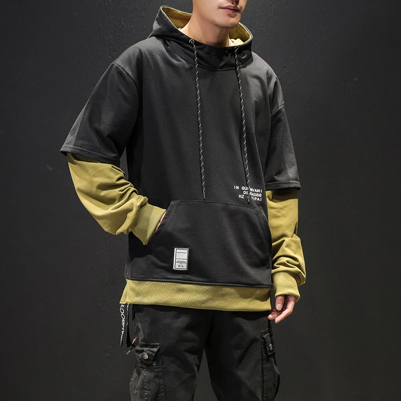 

Patchwork Hoodie Men High Street 2022 Harajuku Hooded Sweatshirts Mens Letter Print Hoodies Streetwear Hip Hop Pullover Hoodie