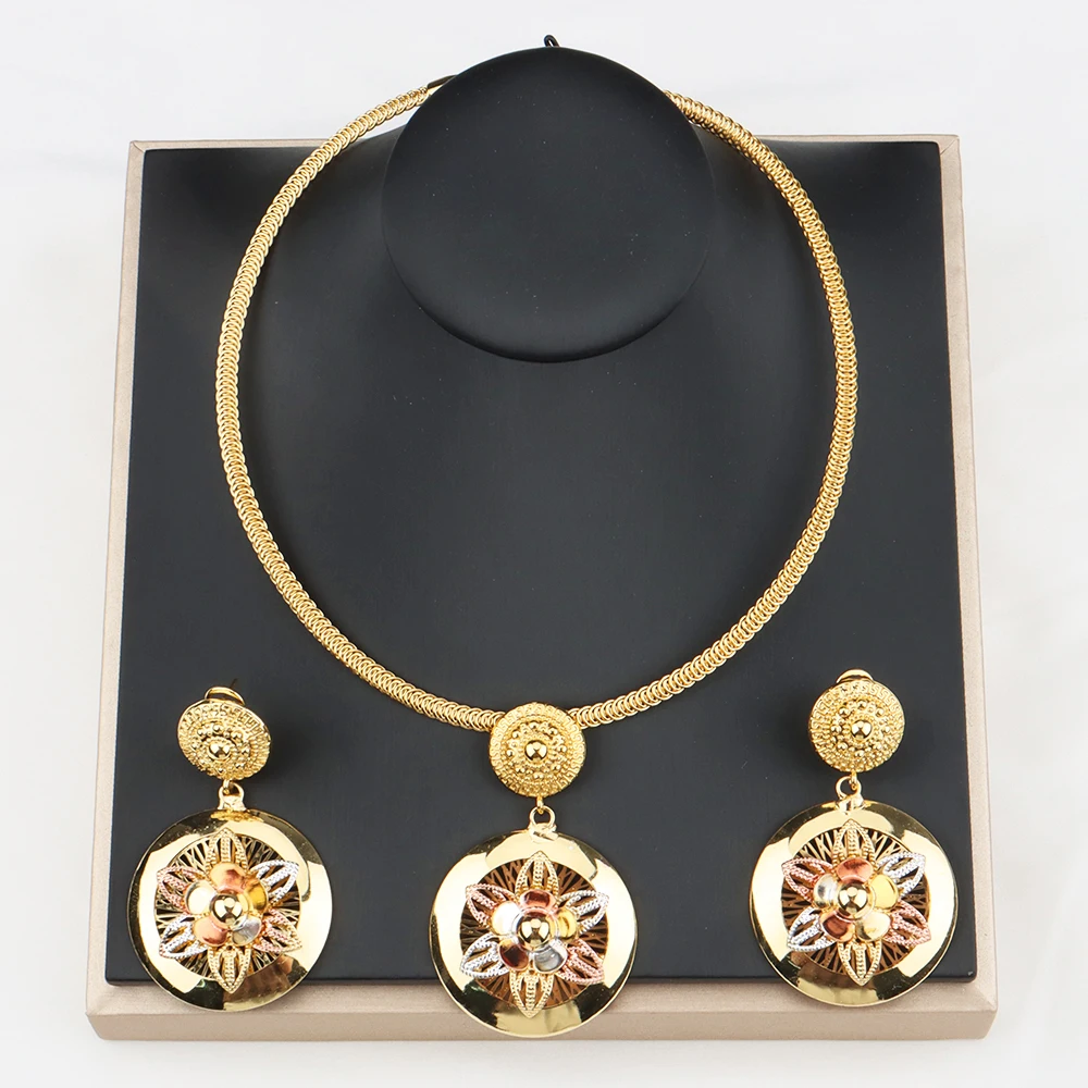 

Fashion Gold Plated Jewelry For Women Earrings Pendent Romantic Sets For Wedding Party Anniversary Gift 2022 Trendy Sets
