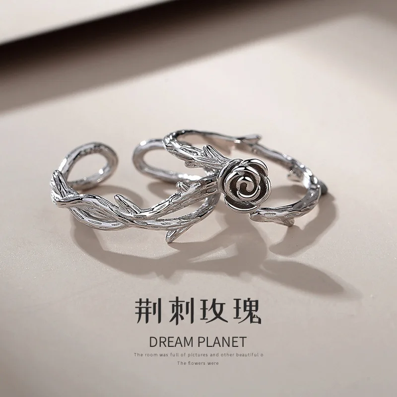 

Thorns Rose Silver S925 Couple Rings A Pair of Retro Pairs of Rings for Men and Women Valentine's Day Gift