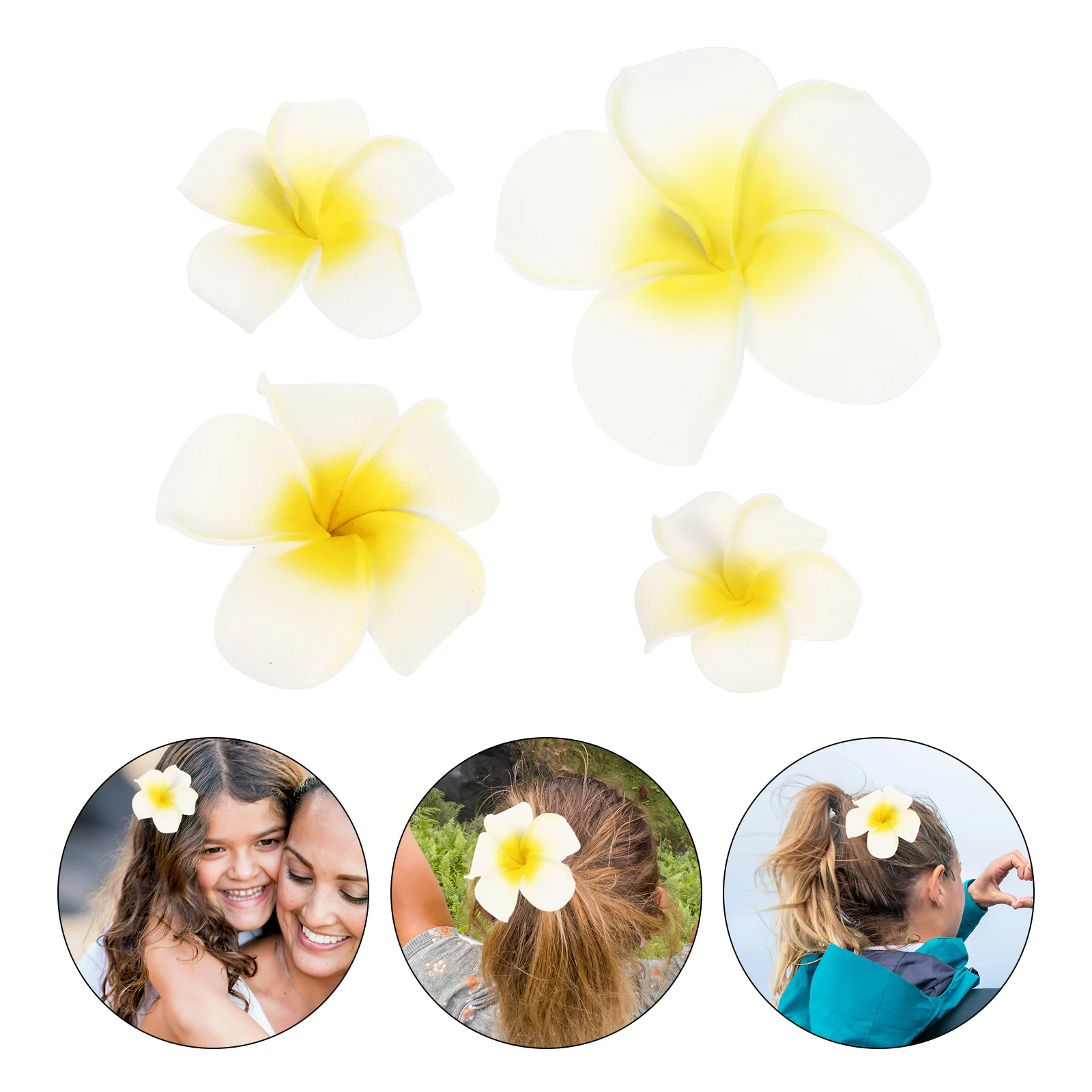 

4Pcs Hawaiian Flower Hair Clip Wedding Plumeria Flower Barrette Beach Flower Hairpin for Kids