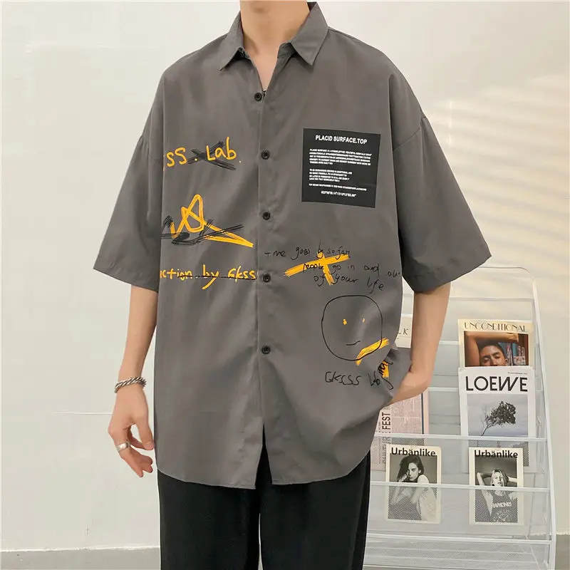 

Мужская однобортная рубашка в стиле Харадзюку, с рукавом до локтя