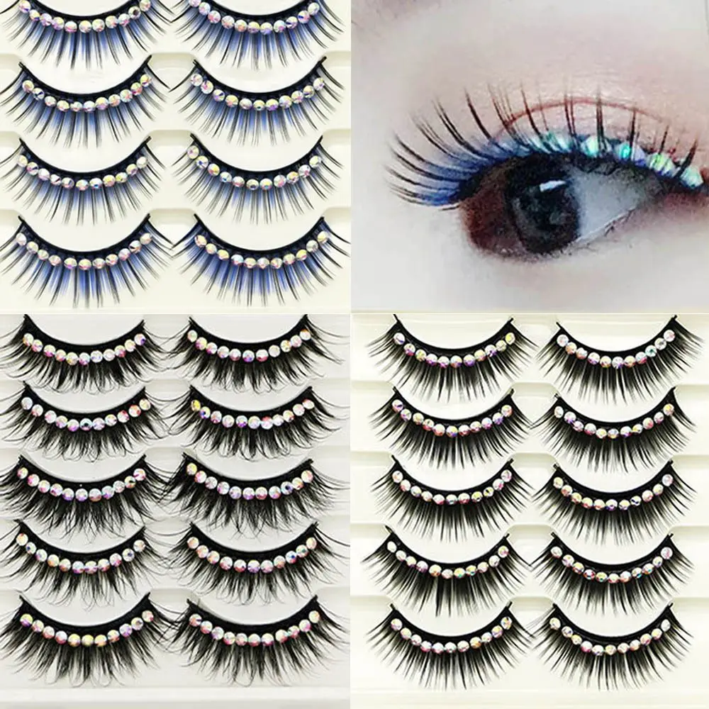 

5 Pairs Natural Dense Exaggeration Makeup Extension Eyelashes False Eyelashes Mink Shiny Rhinestones 3D Fake Eye Lashes