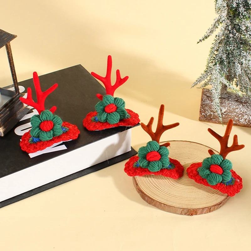 

Christmas Antler Hairpins1Pair Plush Ball Flower Hair Clip Adult Children Headwear for Xmas Festival Party Girls Women