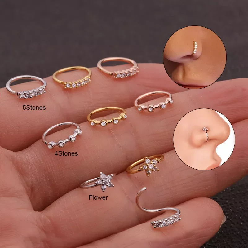 

Nose Piercing Body Jewelry Cz Nose Hoop Nostril Nose Ring Tiny Flower Helix Cartilage Tragus Ring