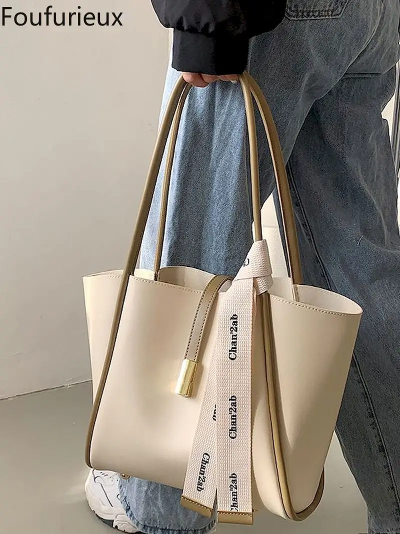 

Foufurieux Vintage Large Capacity Tote Women Shoulder Bags Luxury Soft Pu Leather Messenger Bag Female Purses 2022 Harajuku