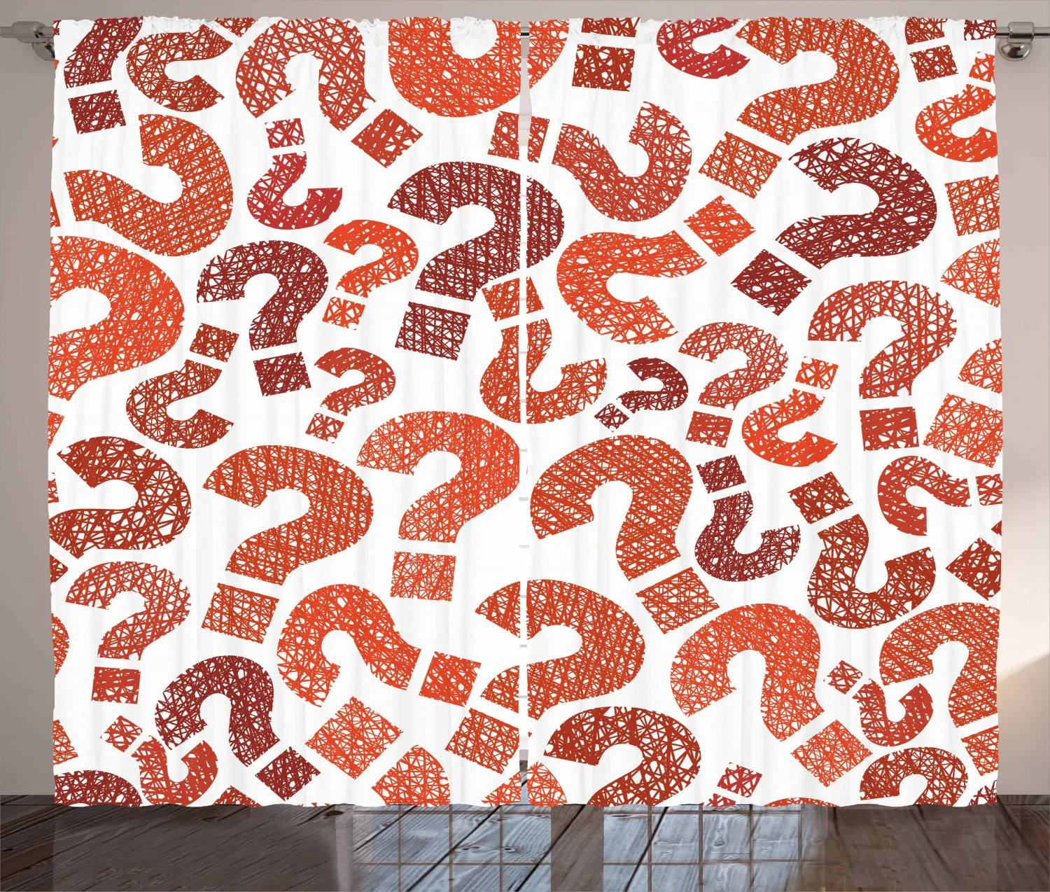 Современные шторы с изображением знаков вопроса ручной росписи атласные