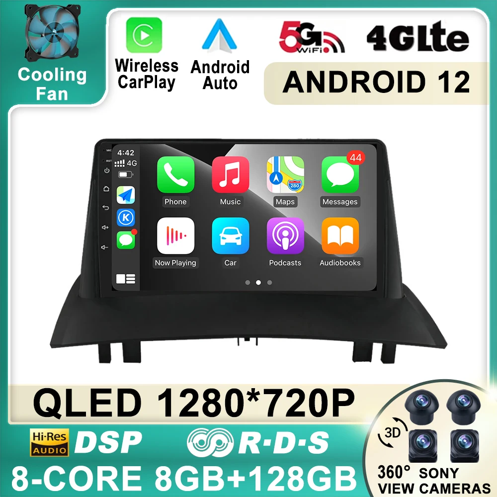 Android 12 Carplay Auto Car Radio For Renault Megane 2 2002 - 2009 Multimedia Video Player Navigation GPS WIFI NO 2Din DVD