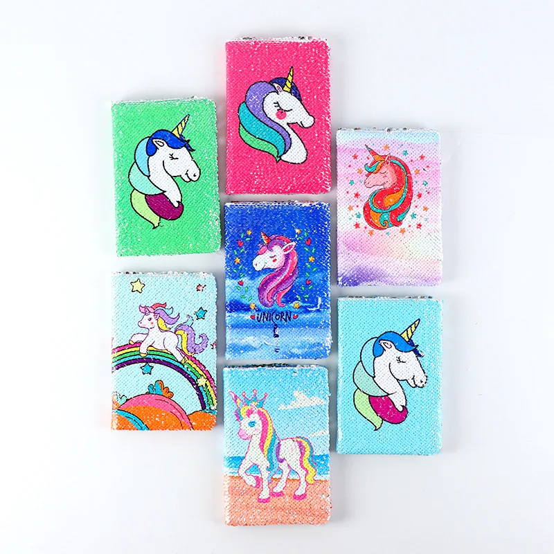 

Korean cute stationery Scale sequins can be flipped unicorn notebooks kawaii notebook girl diary A5 horizontal line