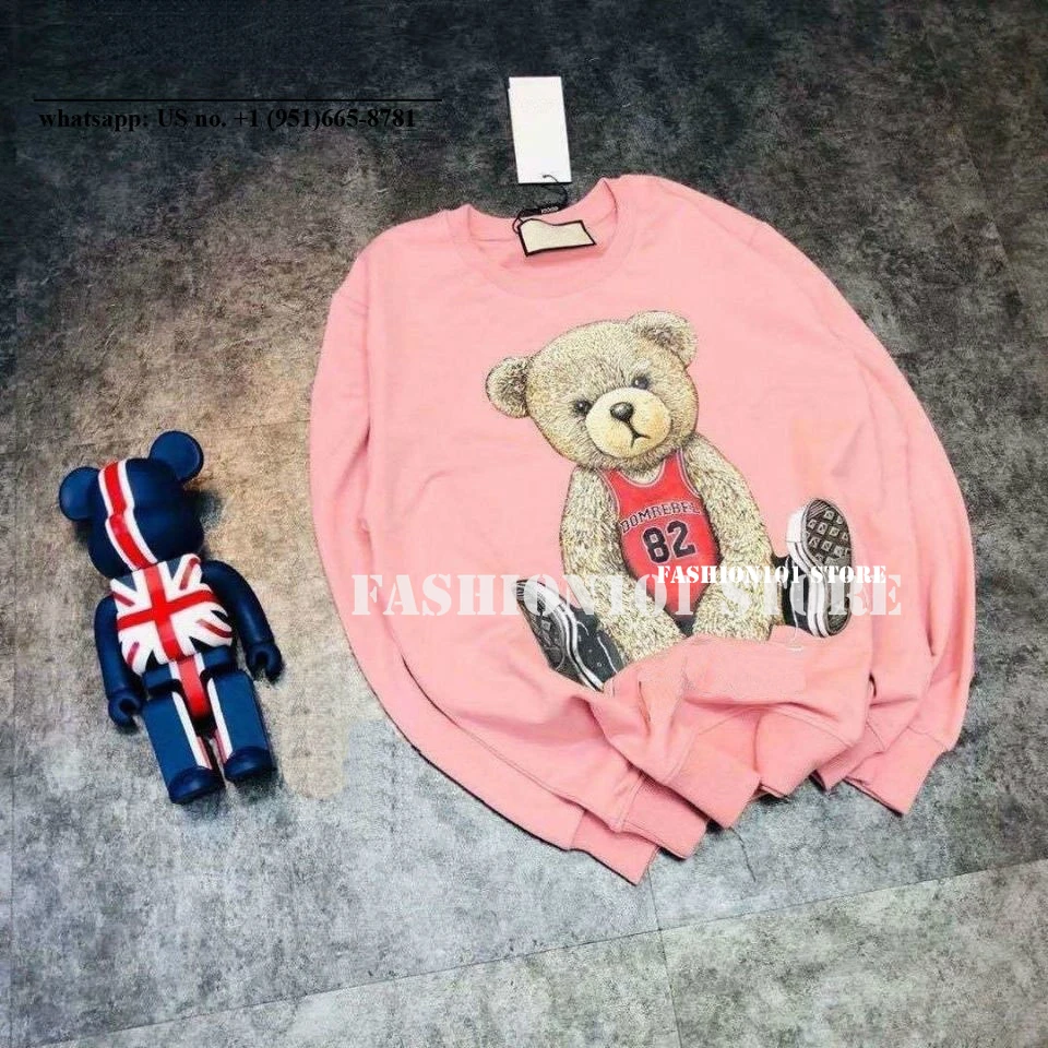 

luxury designer Jersey Cartoon Bear letter printing sweatshirt women clothes round neck loose long sleeve pure cotton hoodies