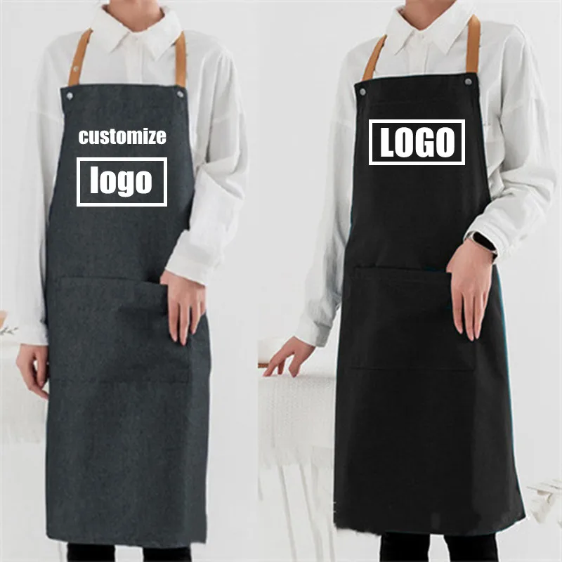 

2022 Fashion Canvas Kitchen Custom Apron Logo Ladies Men Chef Work Apron BBQ Restaurant Bar Shop Cafe Beauty Nail Studio Uniform