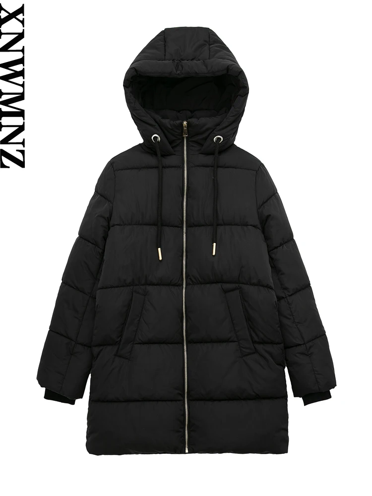 XNWMNZ Women Fashion Thick Warm Hooded Padded Parkas Coat Woman Long Sleeve Side Pockets Casual Female Outerwear Chic Overcoat