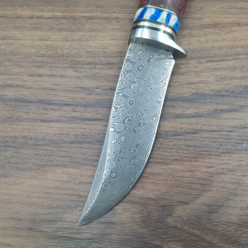 Рукоятка из черного дерева ручной работы дамасский нож с фиксированным лезвием