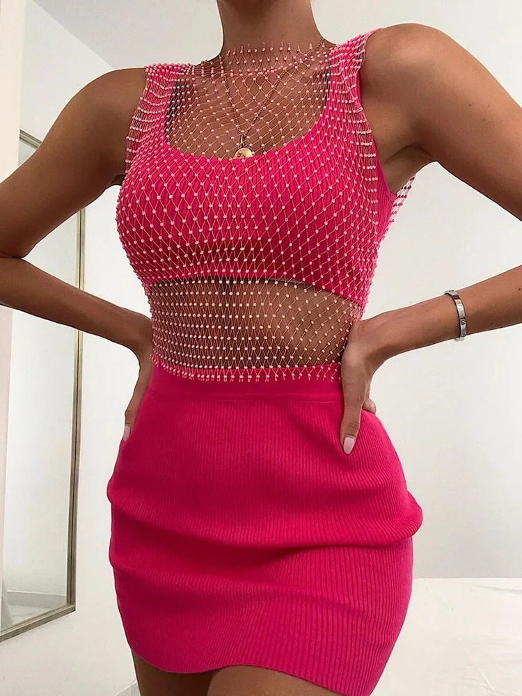 Сексуальная сетчатая укороченная майка со стразами женская летняя накидка