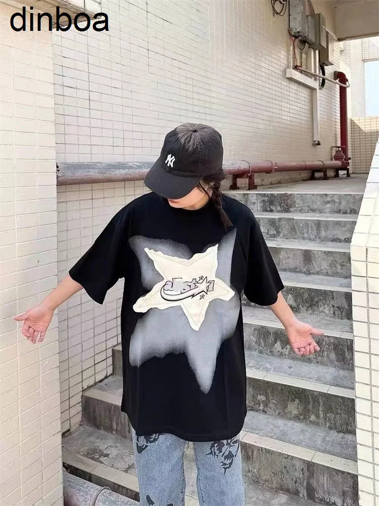 

Dinboa Harajuku ретро хип-хоп футболка с круглым вырезом Y2k винтажная черная футболка со звездами женская уличная одежда 90-х гранж белые футболки оверсайз