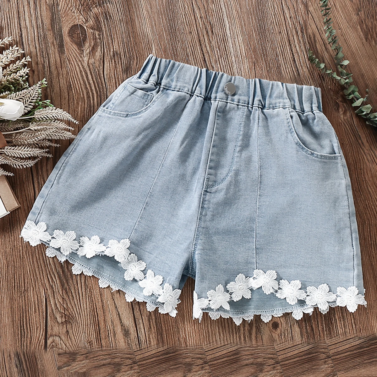 

Kids Summer Flower Denim Shorts for Girls Pants Teenagers Trousers Short Jeans Children Clothes Baby Costumes 6 8 10 12 13 Years
