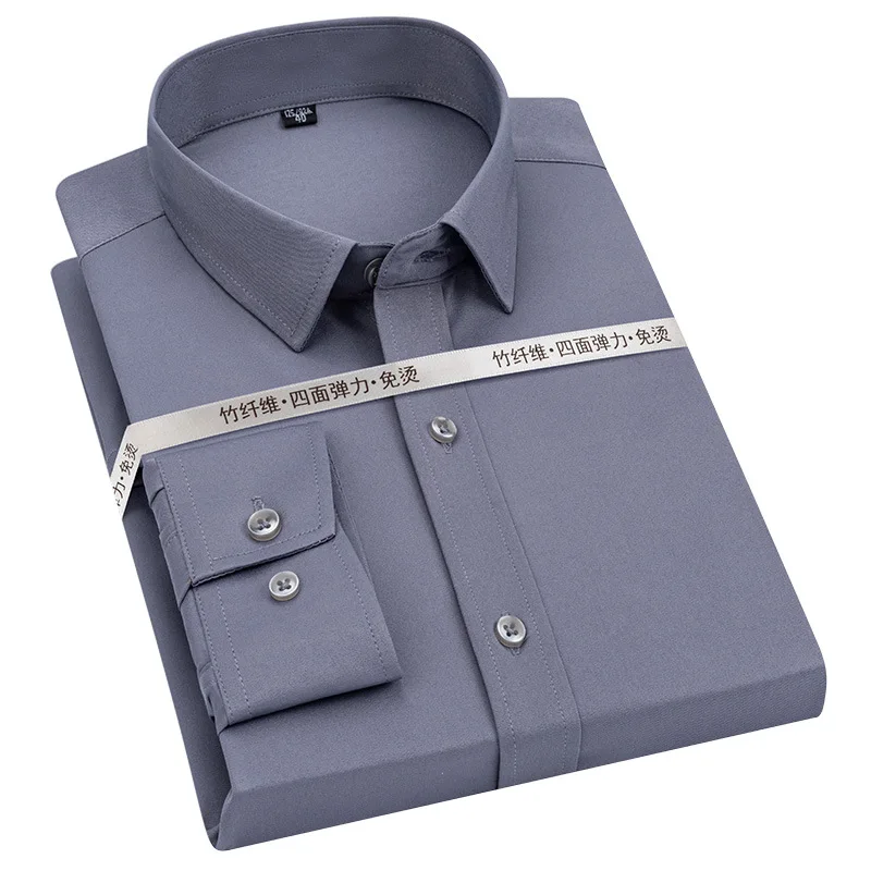 Four Seasons Stretch Bamboo Fiber Shirt Men's Non-iron Professional Wear Anti-wrinkle Men's Tooling Men's Long Sleeve Shirt