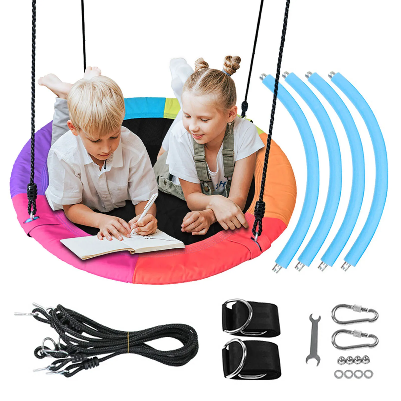 

40 Inches Tree Swing Safe and Sturdy Swing with Adjustable Ropes Round Outdoor Play & Swing Sets for Home Garden Boy Girl Fun