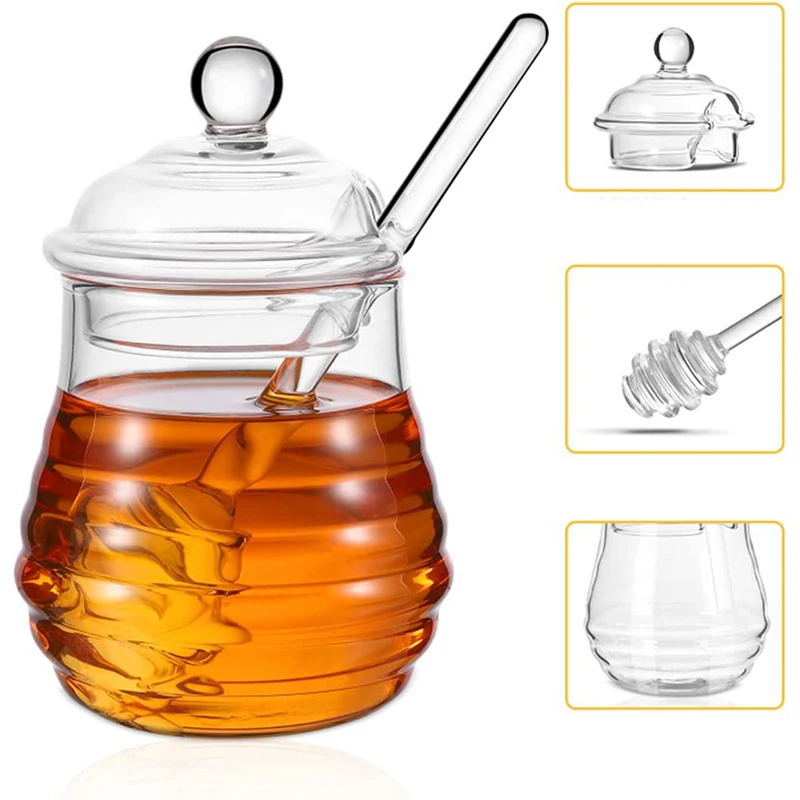 

250ml Glass Honey Pot Set Clear Glass Jam Jar with Dipper and Lid Home Kitchen Kitchen Storage Jar Container for Honey Syrup