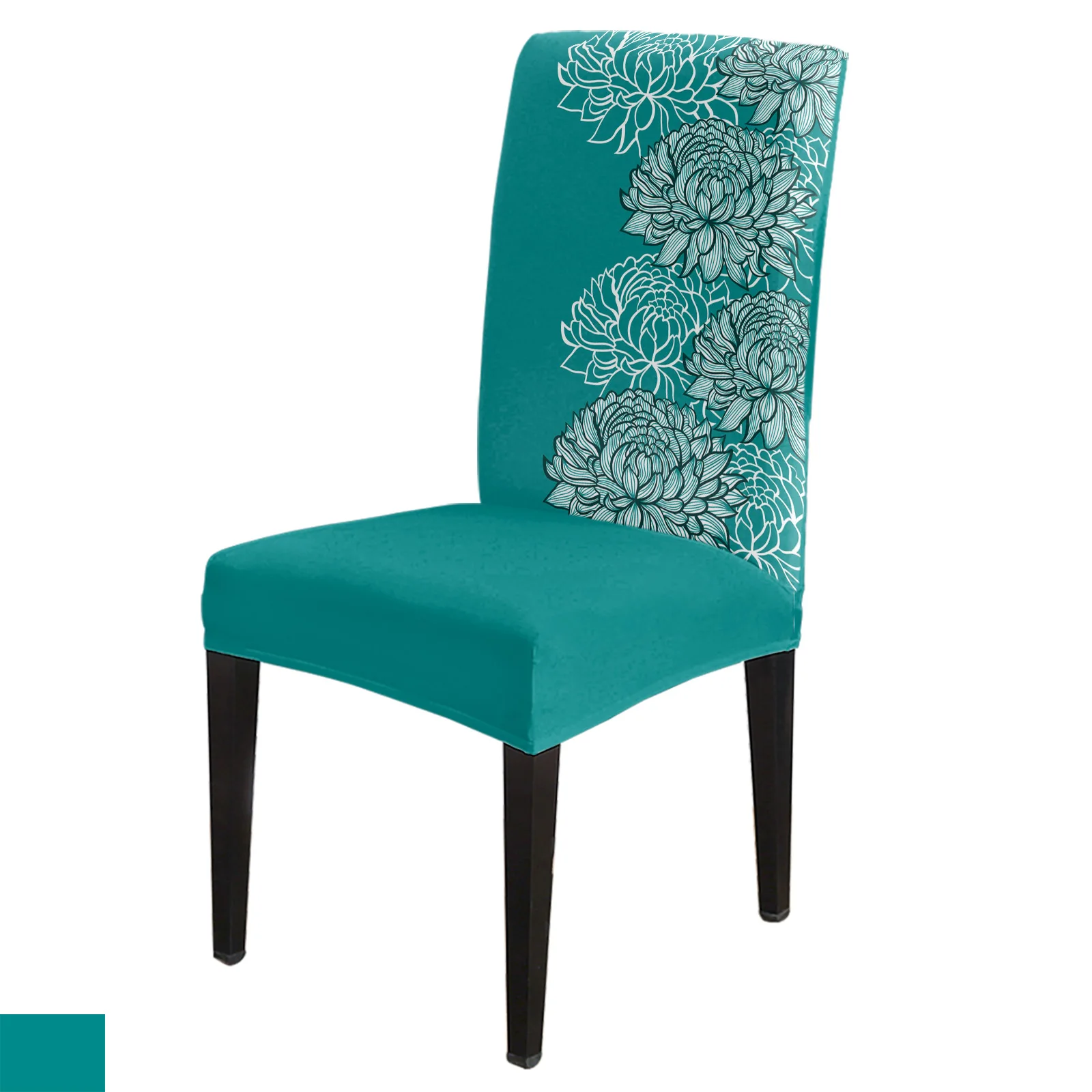 

Teal Chrysanthemum Texture Chair Covers Dining Room Weddings Banquet Stretch Chair Cover Kitchen Spandex Chair Cover