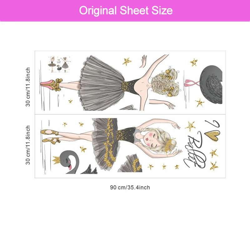 Наклейки на стену с рисунком танцующих девушек и черного лебедя для детской