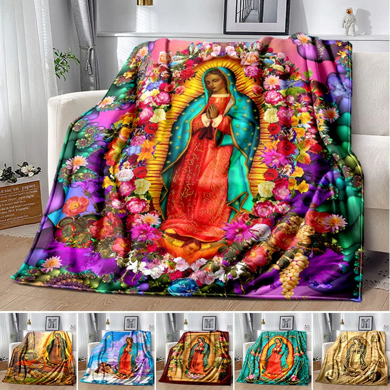 

Our Lady of Guadalupe Blanket Lightweight Warm Mary Throw Blanket Soft Bedspread Sofa Cover Religion Blankets for Bedroom Couch