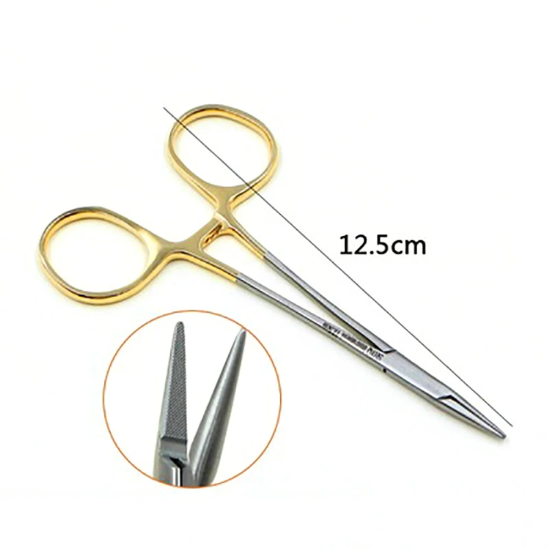 Youqun Gold Handle 12.5cm High Quality Black Handle Cosmetic Plastic Insert Suture Needle Holder Clamp Needle