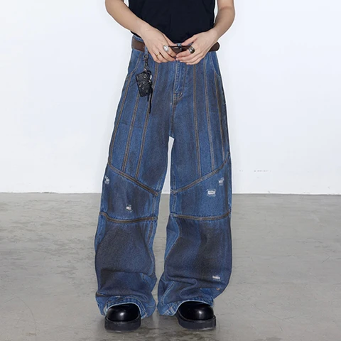 PFNW Изношенные мужские рваные джинсы винтажные уличные Широкие джинсовые брюки оверсайз мужские повседневные брюки 2023 Новинка Зима 28W2399