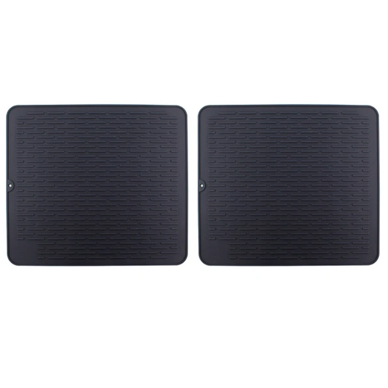 

2X Large Placemat Dish Drying Kitchen Draining Table Drain Mat Sink Non-Slip Pad Durable Pot Holder Cup Coaster Black