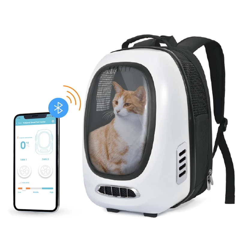 Trekpod Smart Pet Carrier Backpack for Cats, Small Dogs and Puppies upto17 lbs, Intelligent Temperature Control, App- Enabled wi