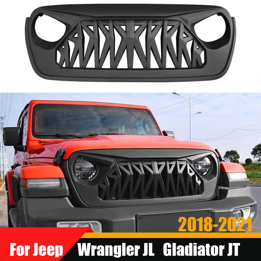 

For Jeep Wrangler JL Gladiator JT 2018-2021 Front Grille Mesh Grill Racing Grills 4x4 Offroad Bumper Grille With Light Factory