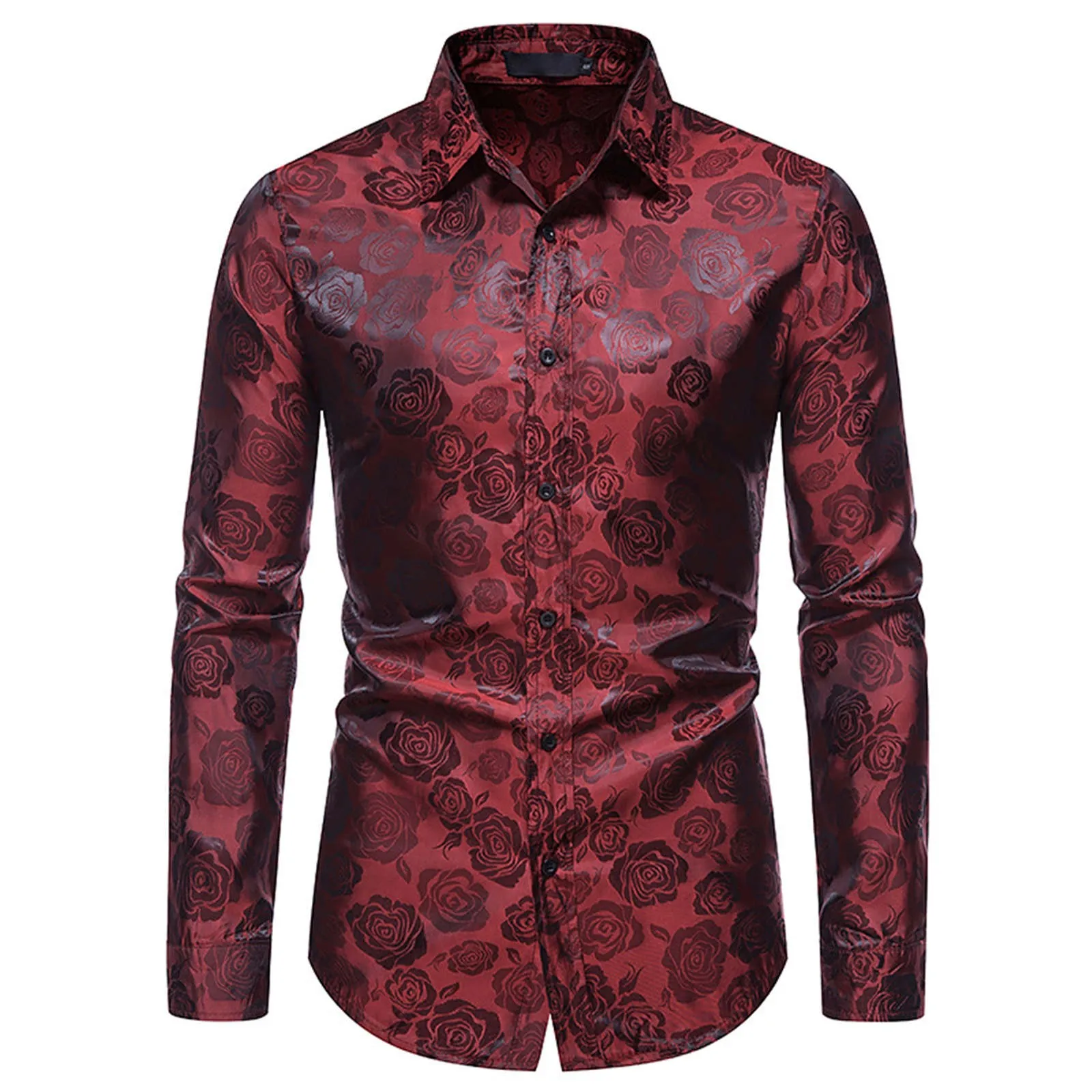 

Print And Winter Autumn Casual Men's Lapel Long-sleeved Shirt Rose Men Shirts Purple Ling Sleeve