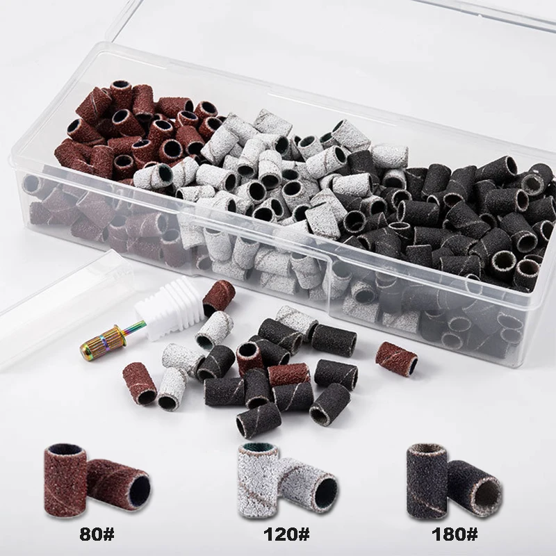 

100/50pc Sanding Cap Bands For Electric Manicure Machine 180/120/80 Grit Nail Drill Grinding Bit Files Pedicure Tool Set