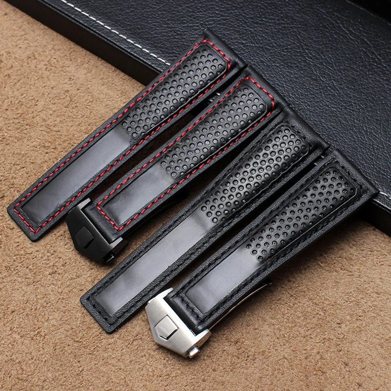 

Genuine Leather Watch Band For Tag Heuer Carrera diving Monaco F1 Series Breathable Black Watch Chain Men Watch Straps 22mm