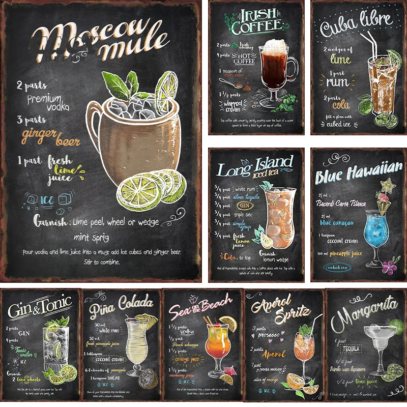 

Cafe Drinks Metal Tin Signs Foot Wine Glass Bar Restaurant Wall Cocktail Wine Metal Signs Living Room Decoration Custom Gifts