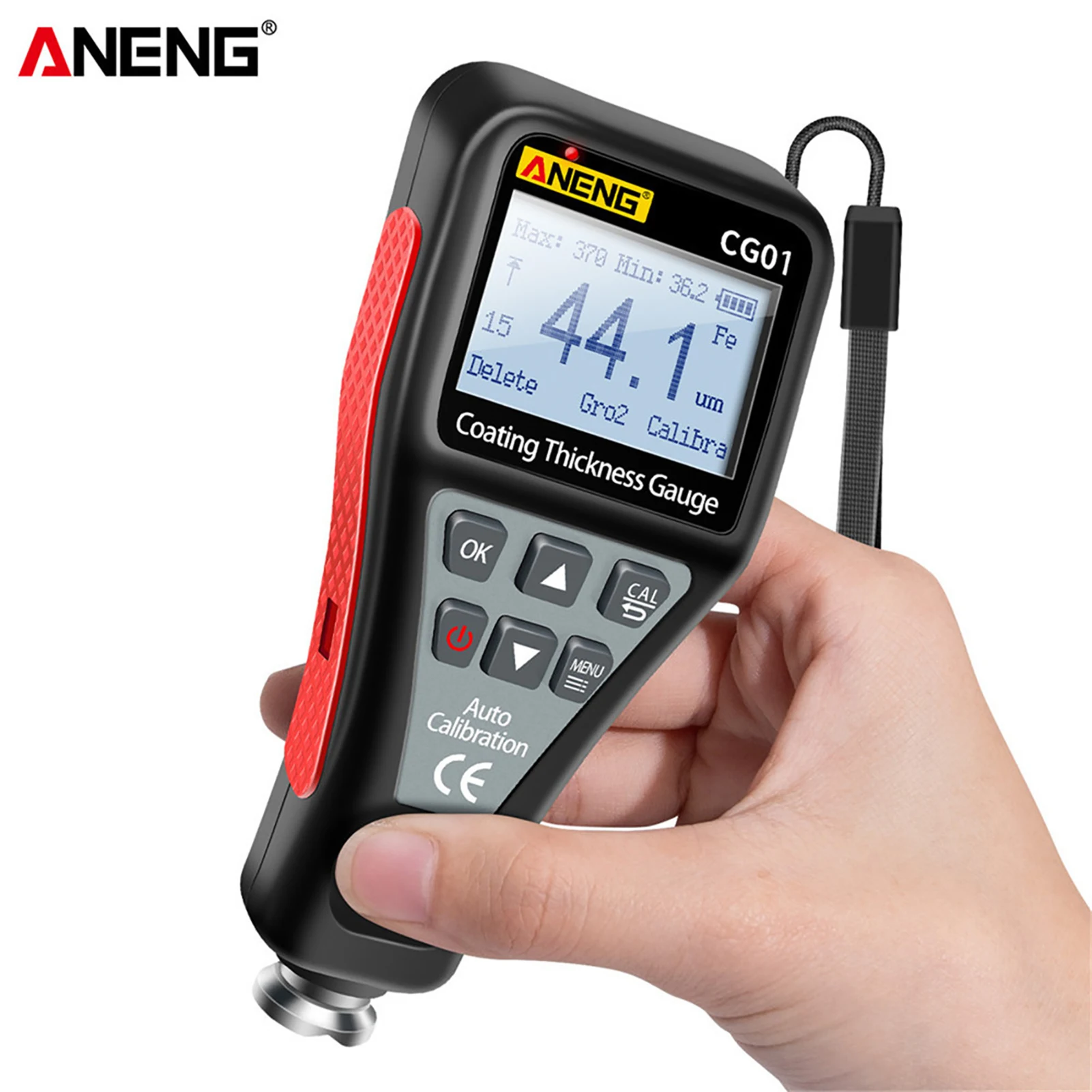 

CG01 Coating Thickness Gauge Kit Iron and Non-iron Base Metal Thickness Meter Automobile Paint Inspection Tester with LCD Screen